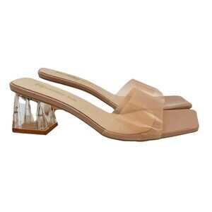 Nanbei Zuo Shoes Womens Size 9 Beige Nude Clear Heels Sandals Mules Square Toe